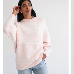 Brunette The Label Light Pink Fair Isle Knit Sweater size M/L